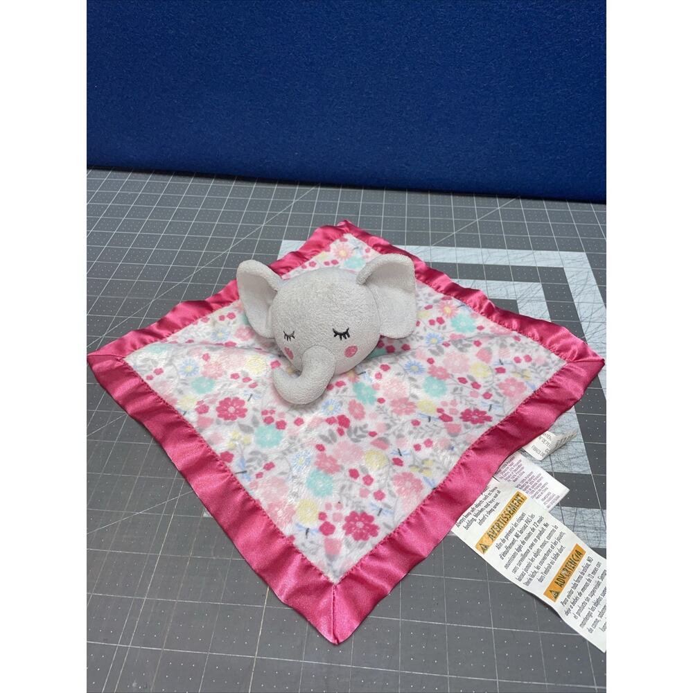 Parents Choice Gray Elephant Plush Pink‎ Flowers Baby Security Blanket Lovey